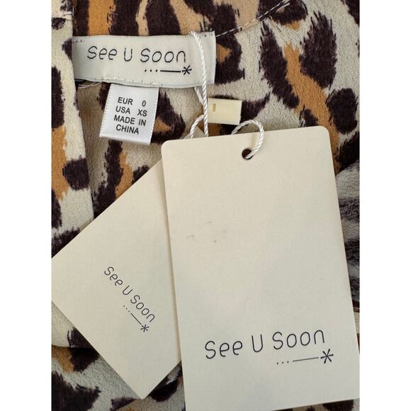 NEW SEE U SOON Leopard Print Button Down Long Sleeve Shirt Size XS - Picture 4 of 6